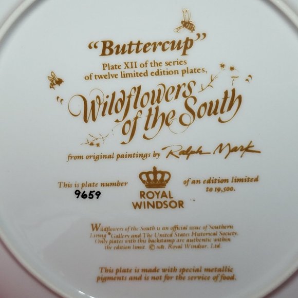 VTG Decorative Plate Royal Windsor Buttercup Wildflowers of the South Gold Trim - Picture 4 of 12